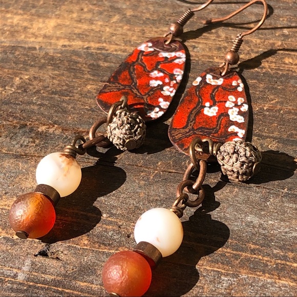 Cherry Blossom Copper Earrings - Picture 3 of 4